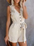 Picture of V Neck Bat Sleeve Belted Wrap Short Jumpsuit