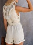 Picture of V Neck Bat Sleeve Belted Wrap Short Jumpsuit